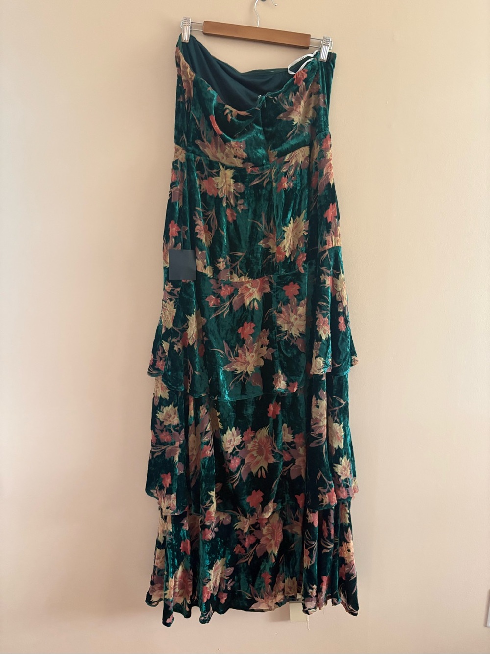 Lulus Real Allure Emerald Floral Burnout Velvet Strapless Maxi Dress Size XL NWT - Picture 3 of 8